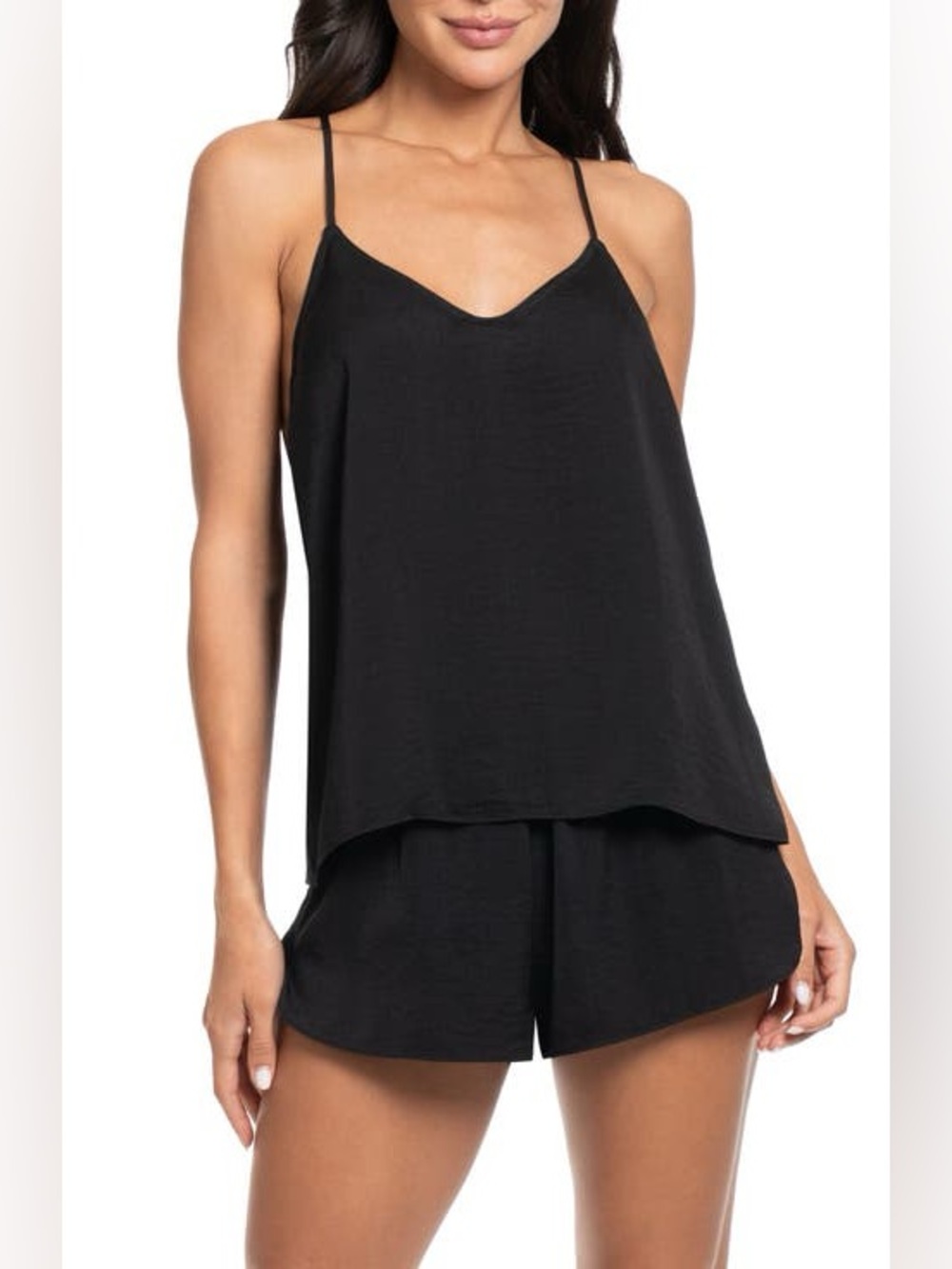 Midnight Bakery Black Satin & Lace Camisole & Shorts Pajamas Set